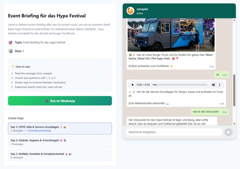 Interaktives Event-Briefing auf WhatsApp