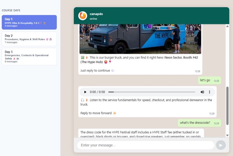 Interactive event briefing on WhatsApp